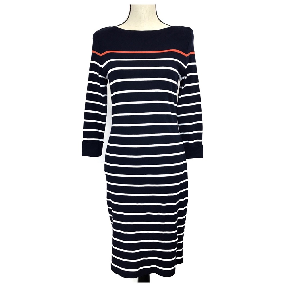 Lauren RL} Navy&White Striped Dress w/Orange, L